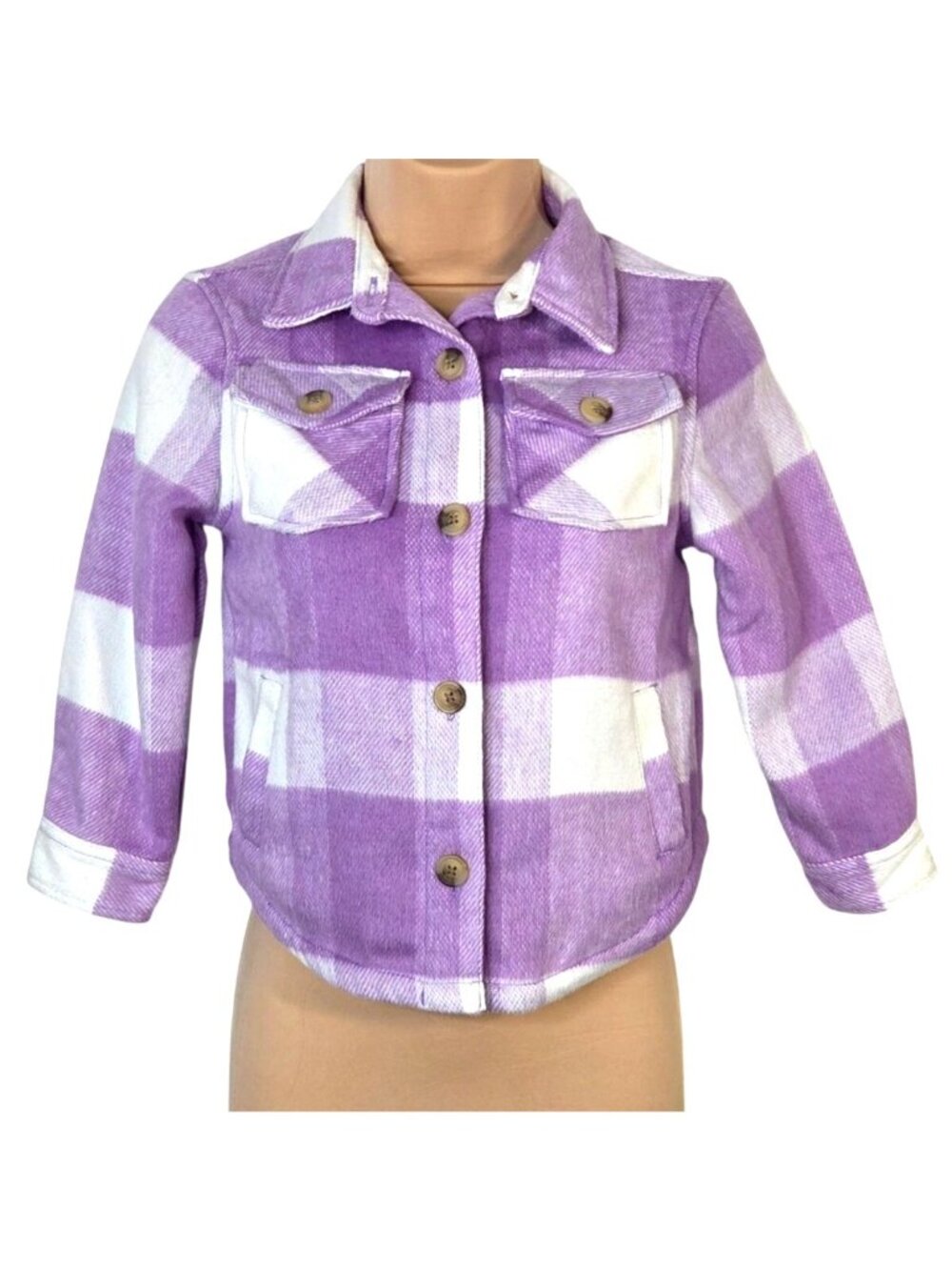 Members Mark XS (4/5) Girls Purple & White Plaid Flannel Shacket